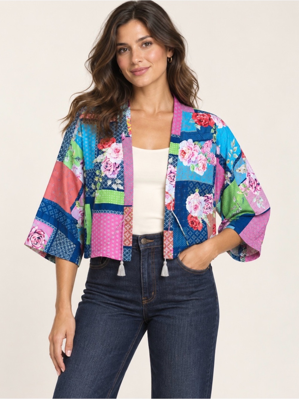 Johnny Was Silk Patchwork Floral Kimono